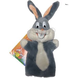 Bugs Bunny Warner Bros Vintage Hand Puppet Plush Posable Ears Looney Tunes Gray